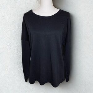 Lanston Black Long Sleeve Relaxed Sweatshirt Top Women Small Black Cotton Tencil